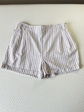 COTTON:ON White/Green Stripe Linen/Cotton Women Shorts Sz 10 NWOT High Waisted